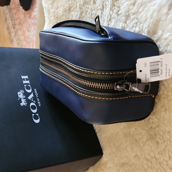 NWT IOB Coach Cadet Blue Glove Tanned Leather Men's Overnight Shave Kit 🖤🪒💙 - Picture 5 of 16